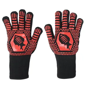 1 Pair High Temperature Resistant Silicone BBQ Gloves  Anti-Scalding Gloves(Fish Bone Red)