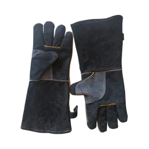 1 Pair JJ-2002 Outdoor Gardening Cut-Proof Genuine Leather Welding Gloves, Length 35cm(Black)