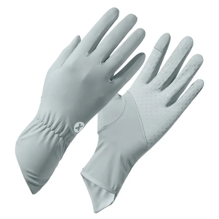 1pair Summer Thin Ice Silk Anti-Slip Sunscreen Sport Riding Finger Gloves, Size: One Size(Gray)