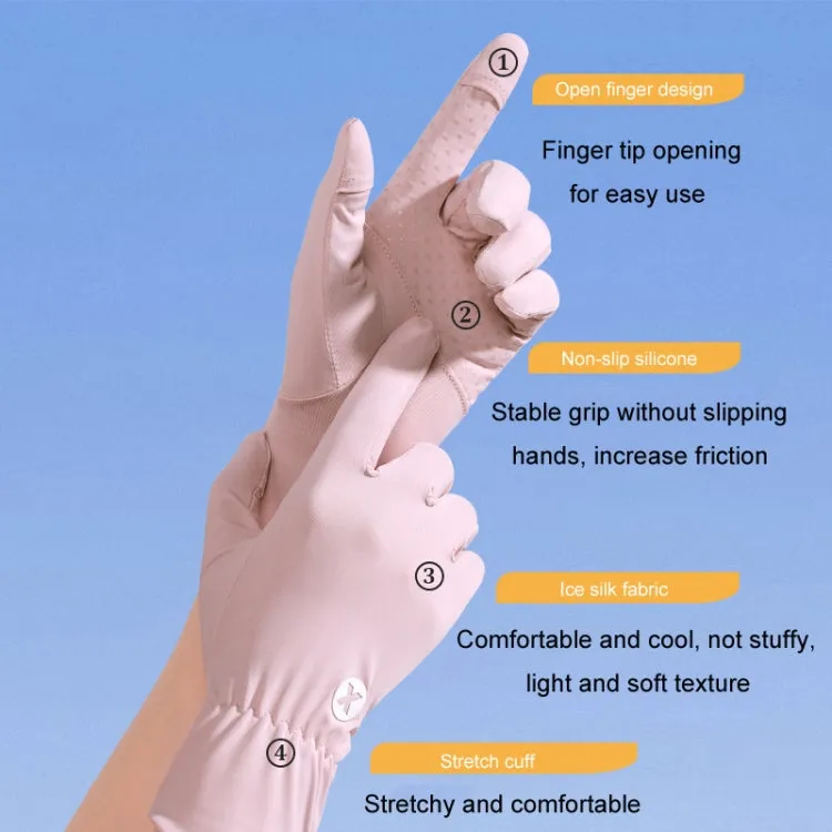 1pair Summer Thin Ice Silk Anti-Slip Sunscreen Sport Riding Finger Gloves, Size: One Size(Gray)