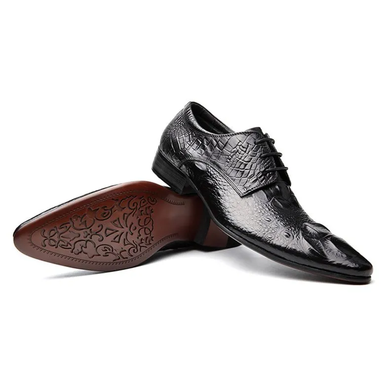 AlliLuxe Pointed Toe Alligator Texture Brogue Dress Shoes