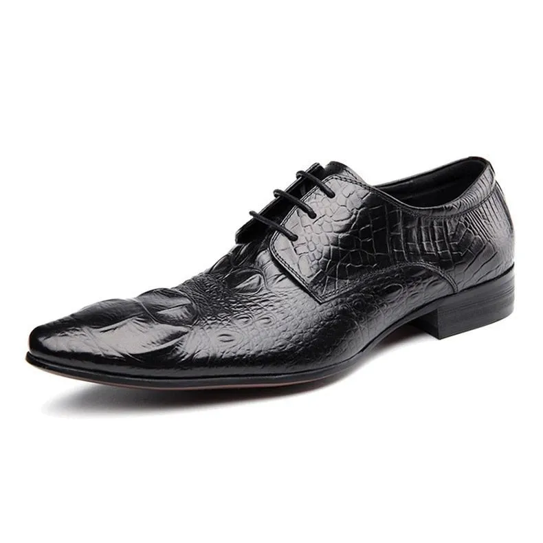 AlliLuxe Pointed Toe Alligator Texture Brogue Dress Shoes