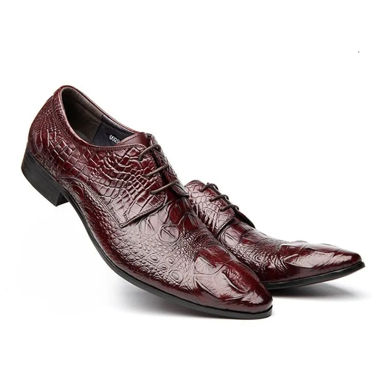 AlliLuxe Pointed Toe Alligator Texture Brogue Dress Shoes