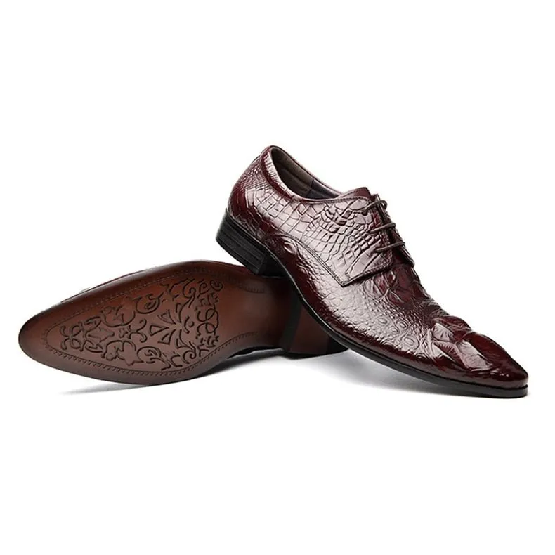 AlliLuxe Pointed Toe Alligator Texture Brogue Dress Shoes