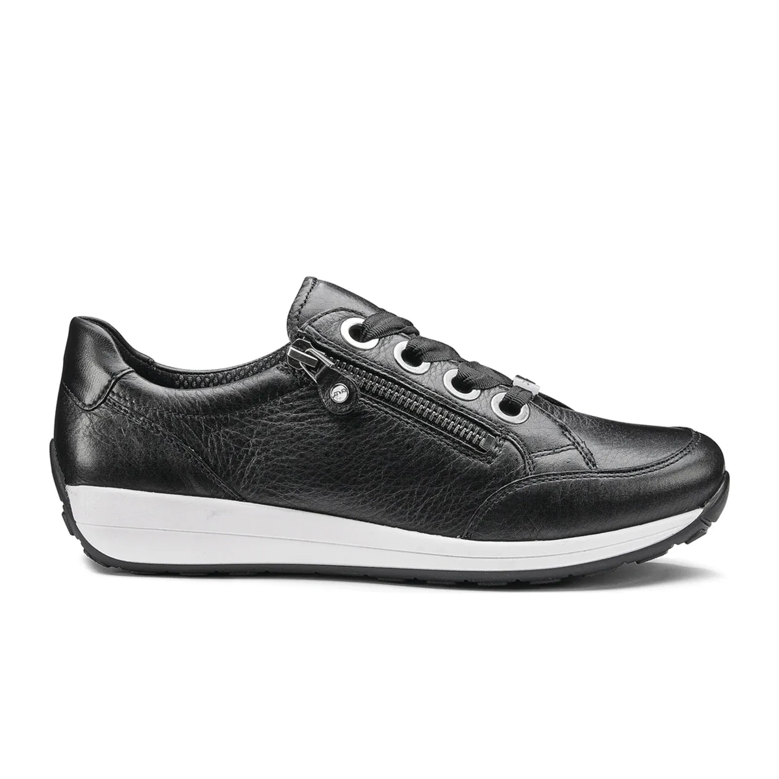 Ara Ollie Side Zip Lace Up Sneaker (Women) - Black Leather