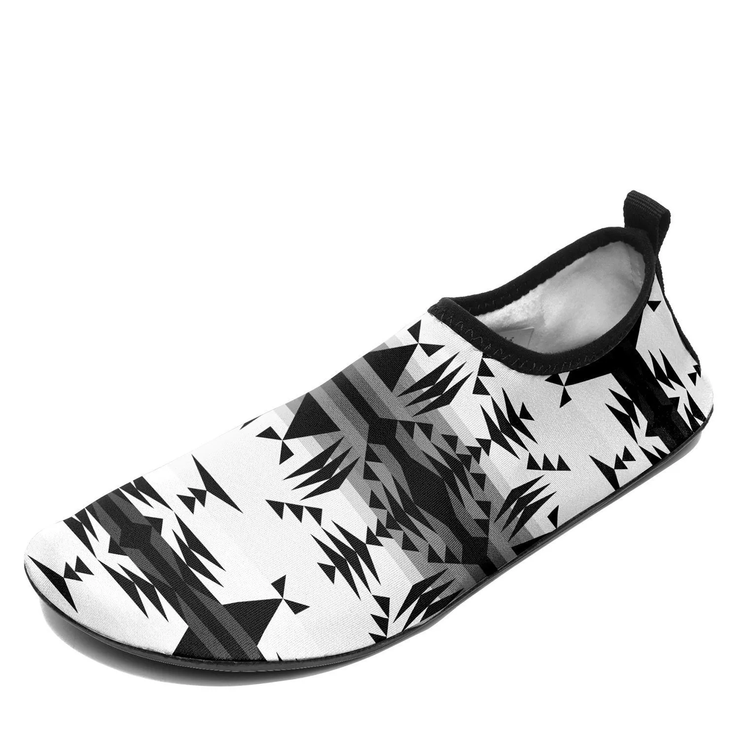 Between the Mountains White and Black Sockamoccs Kid's Sockamoccs Slip On Shoes