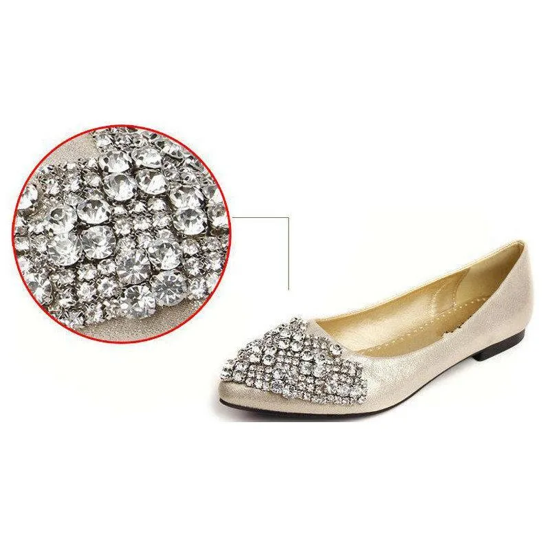 Big Size Rhinestone Crystal Pointed Toe Flat Office Lady Shoes