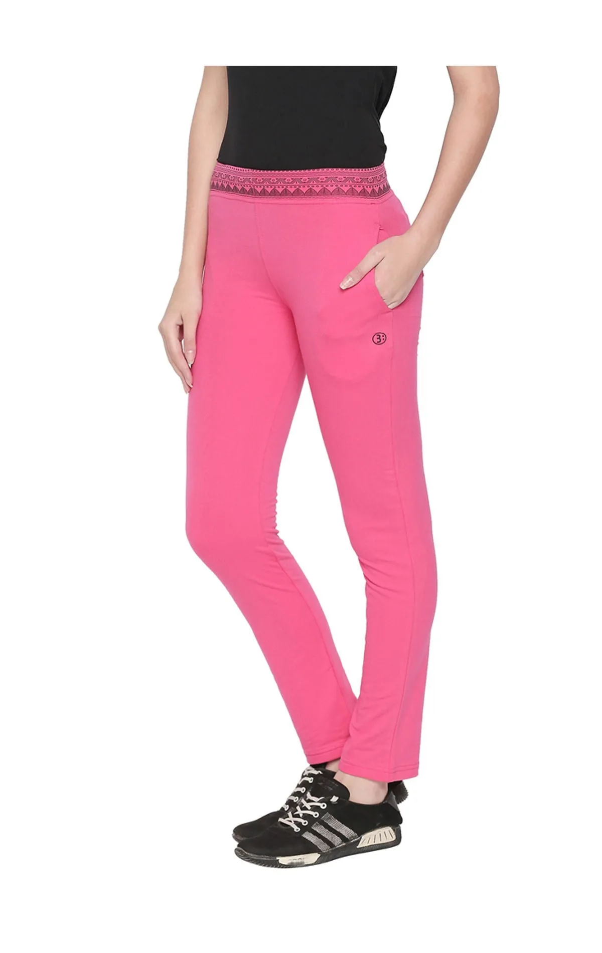 Bodyactive Women Printed Waist Band Trackpant-LL13-PINK