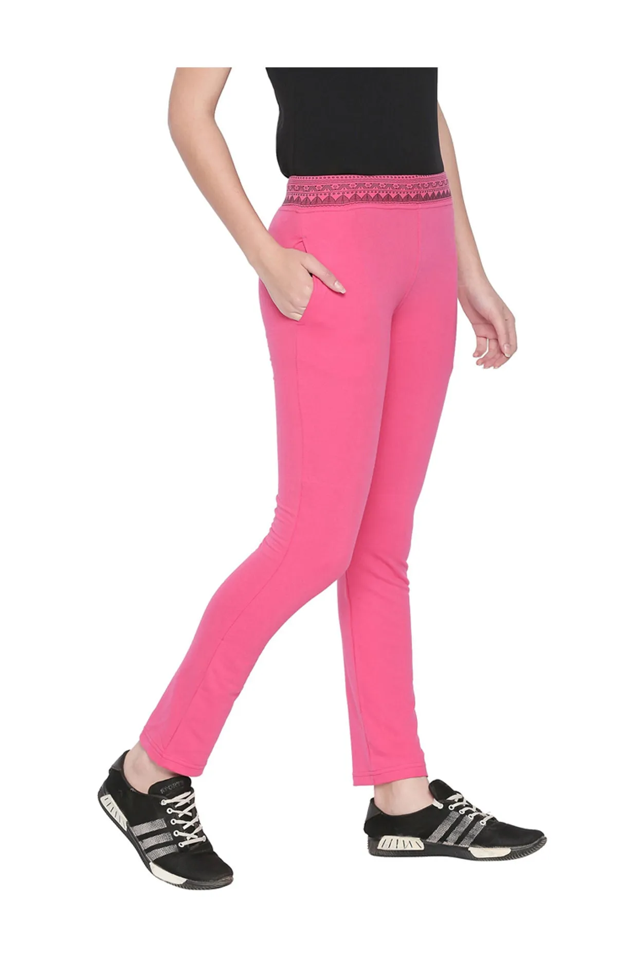 Bodyactive Women Printed Waist Band Trackpant-LL13-PINK