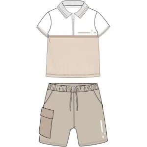 Boys Beige Polo Zip Short Set