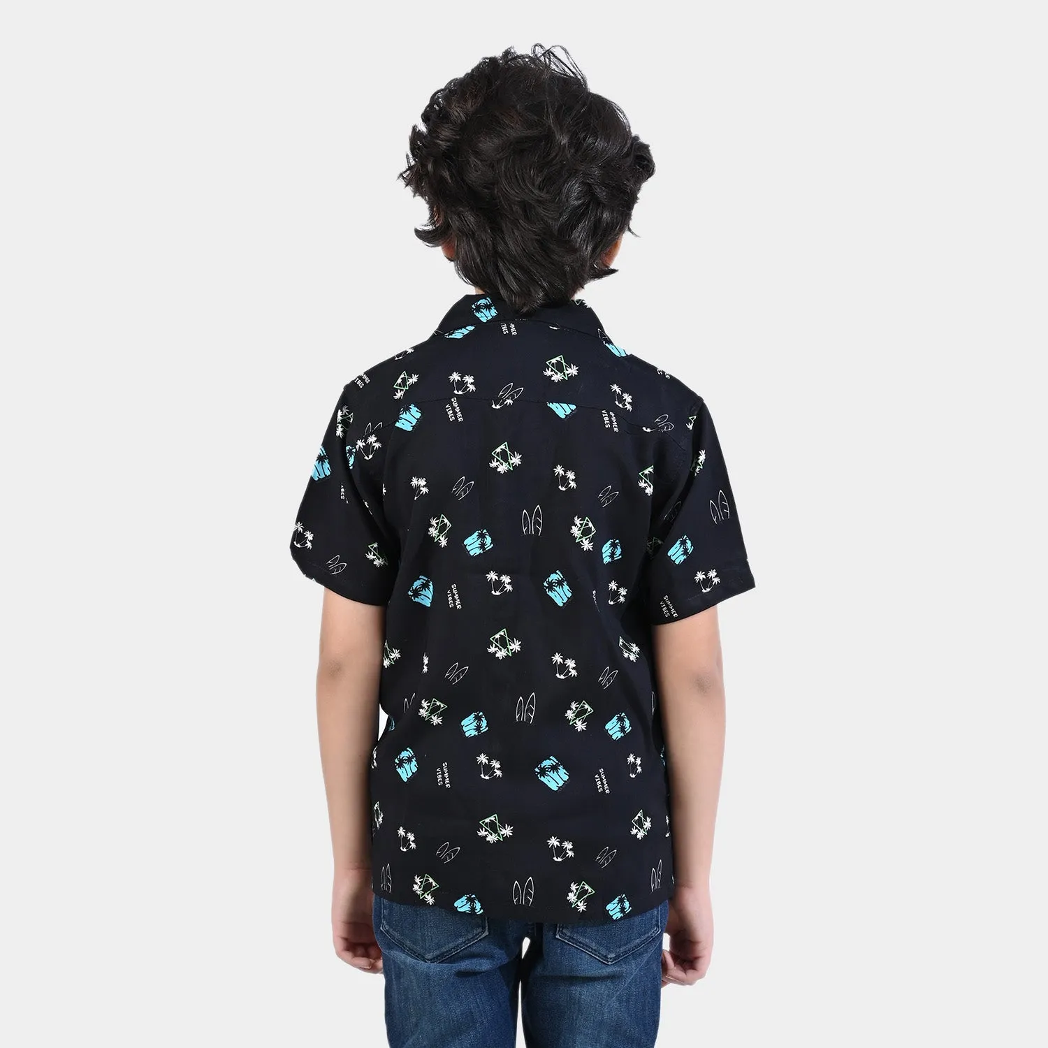 Boys Cotton Viscose Casual Shirt H/S (Vacation Mood)-BLACK