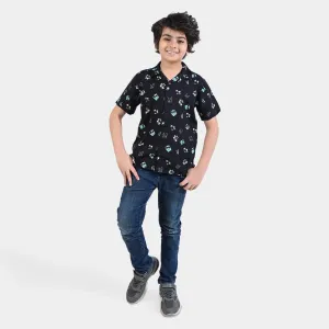 Boys Cotton Viscose Casual Shirt H/S (Vacation Mood)-BLACK