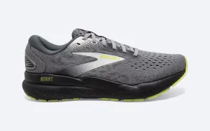 Brooks Ghost 16 Men's Running Shoe in Black/Ebony & Grey/Lime Available in Wide Widths