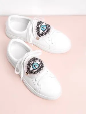 Cheap Eye Embroidery Lace Up Low Top Sneakers