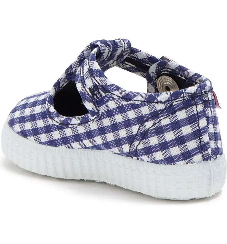 Cienta Navy Gingham canvas kids shoes