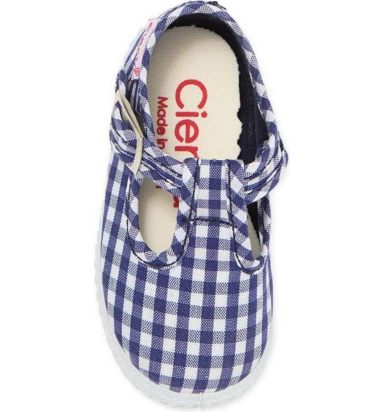 Cienta Navy Gingham canvas kids shoes