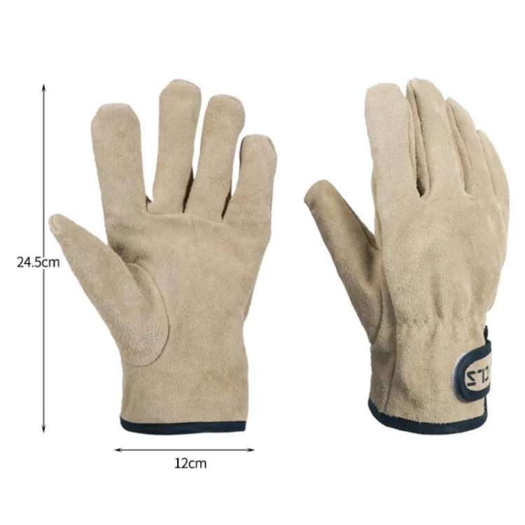 CLS Outdoor Cookout Barbecue Heat Resistant Protective Cowhide Gloves(Khaki)