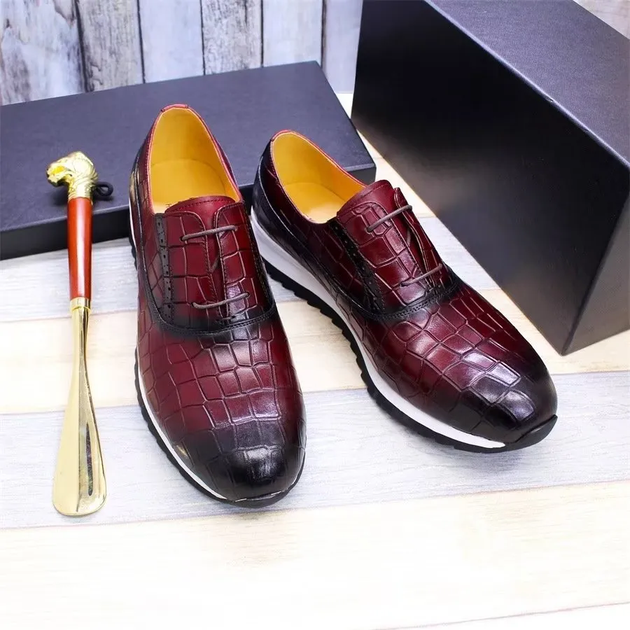 CrocLuxe Embossed Leather Lace-up Shoes