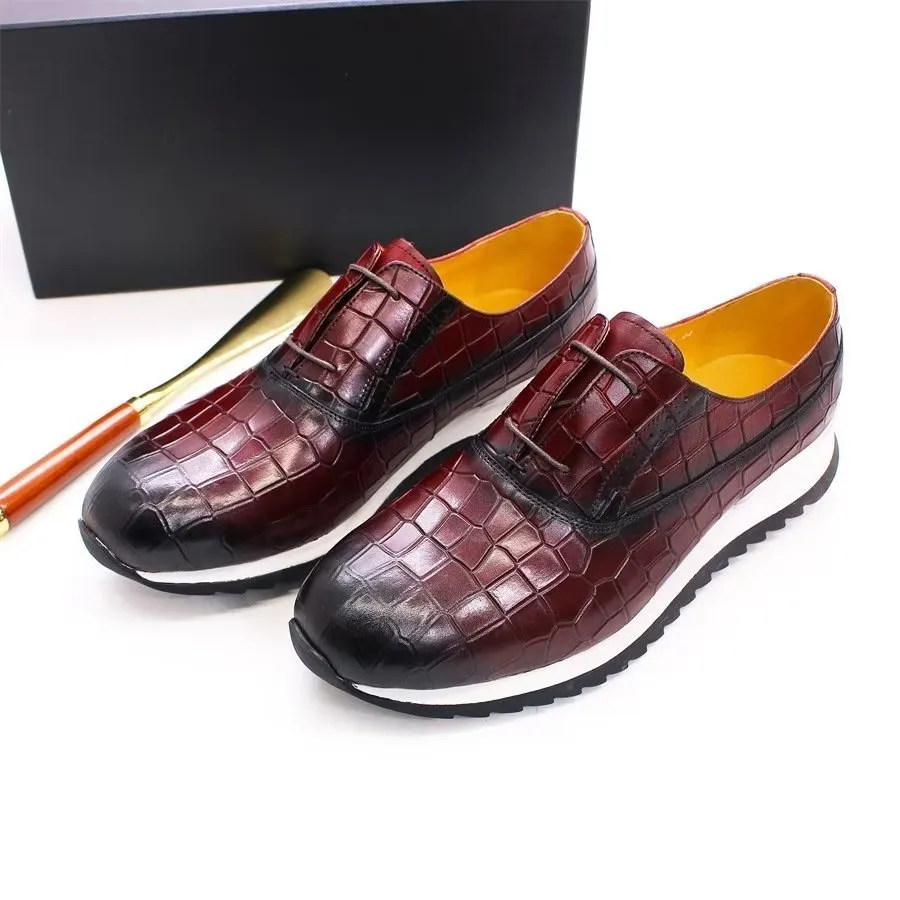 CrocLuxe Embossed Leather Lace-up Shoes