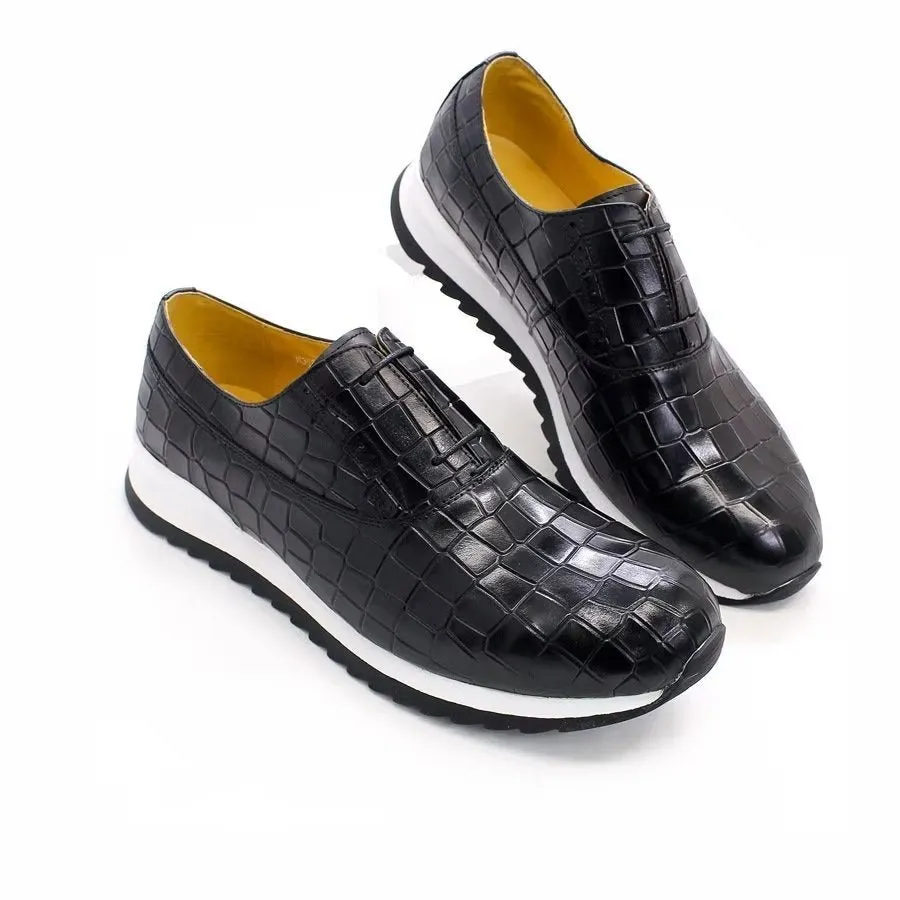 CrocLuxe Embossed Leather Lace-up Shoes