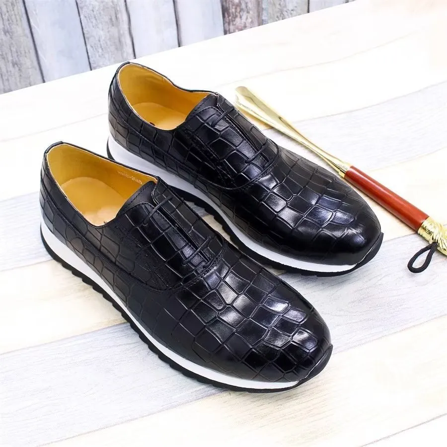 CrocLuxe Embossed Leather Lace-up Shoes