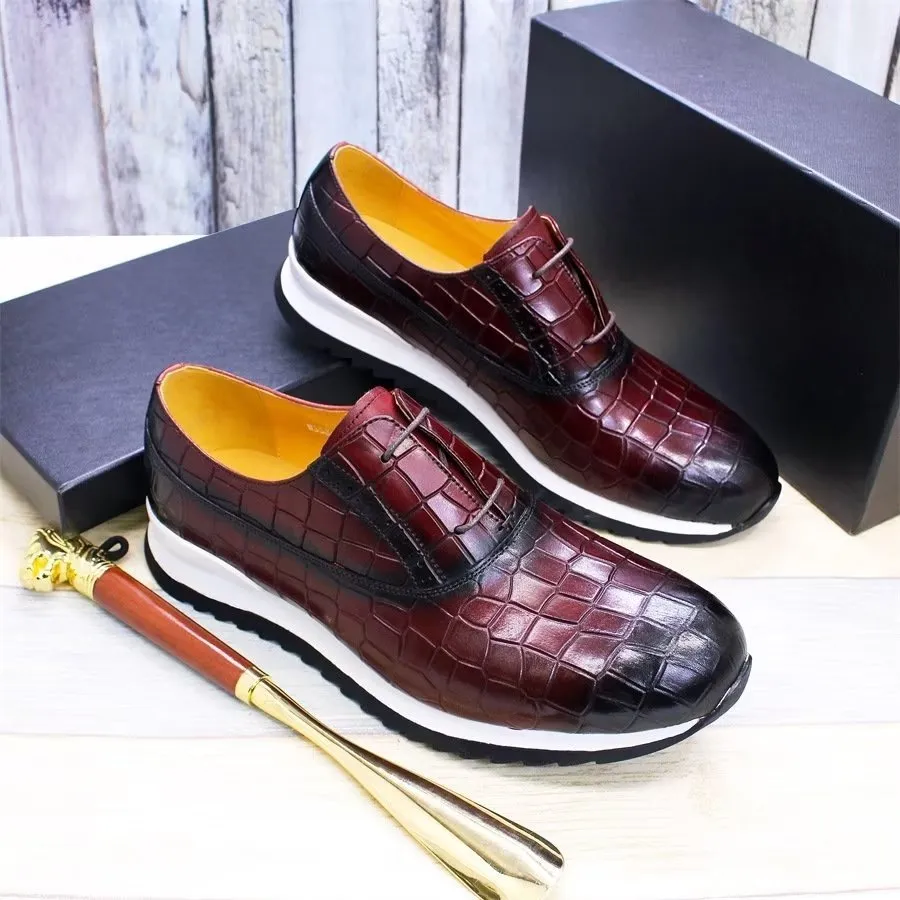 CrocLuxe Embossed Leather Lace-up Shoes