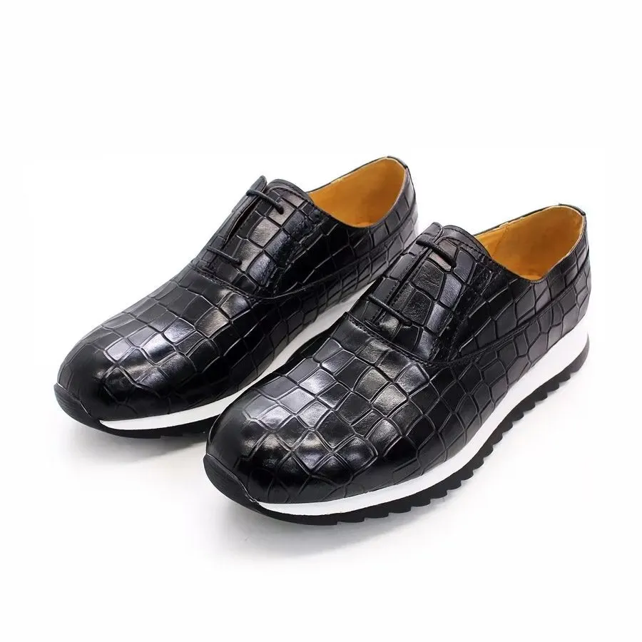 CrocLuxe Embossed Leather Lace-up Shoes