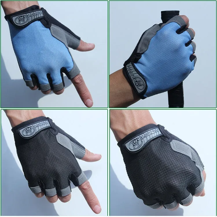 Cycling Shock Absorbing Anti-Slip Gloves Fitness Weight Lifting Training Half-finger Gloves, Size:L(Lake Blue)