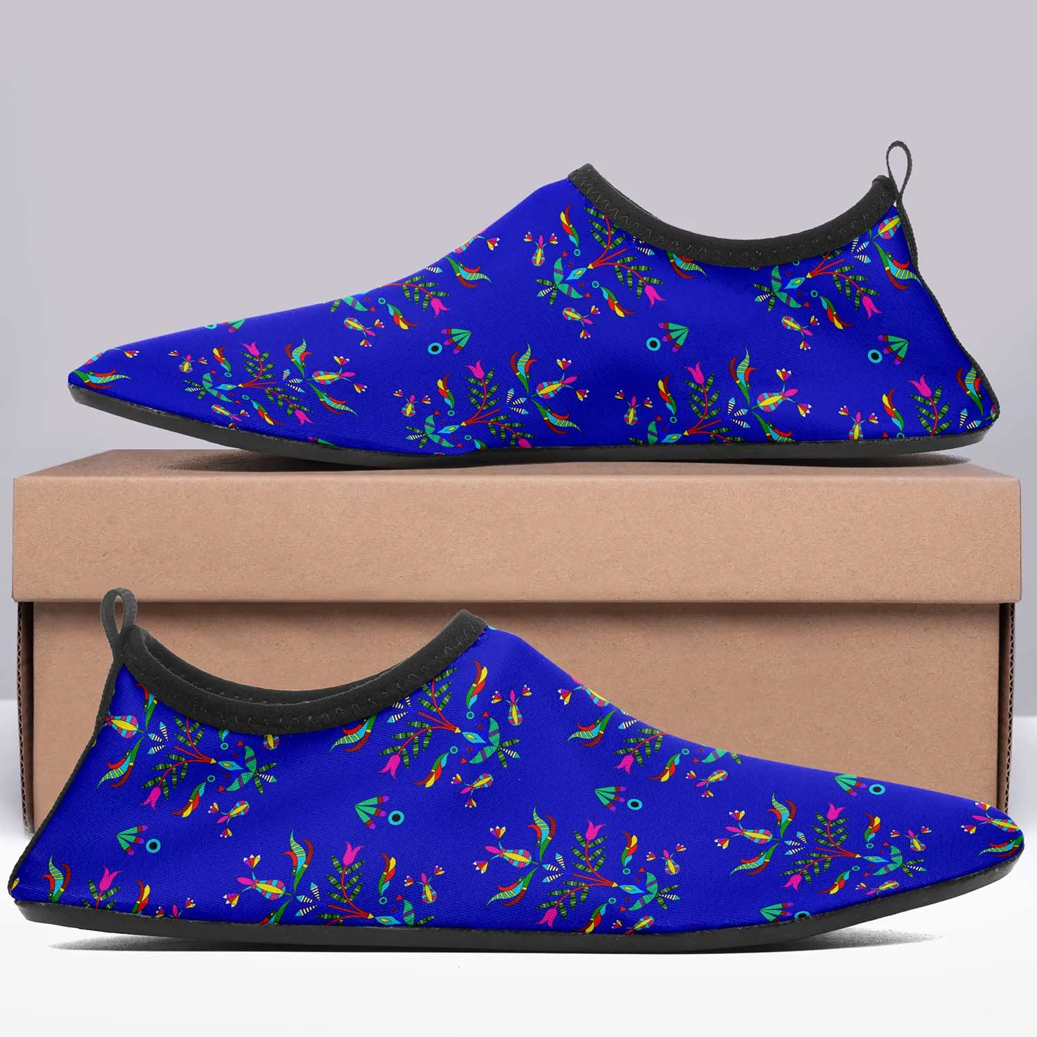 Dakota Damask Blue Kid's Sockamoccs Slip On Shoes