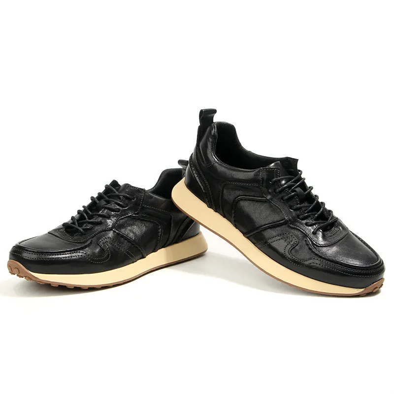 Elegant Leather Lace Up Sport Sneakers