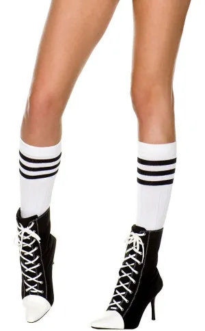 Game Over Striped Knee Socks | White & Black