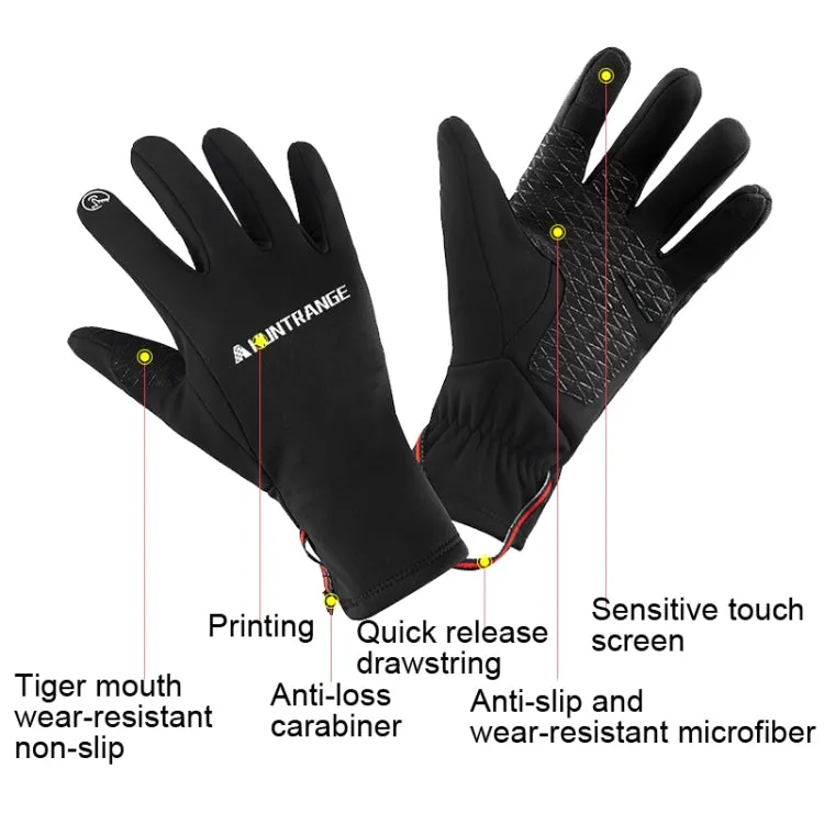 HUNTRANGE A037 Plus Velvet Sports Windproof Waterproof Touch Screen Riding Gloves, Size: L(Black)