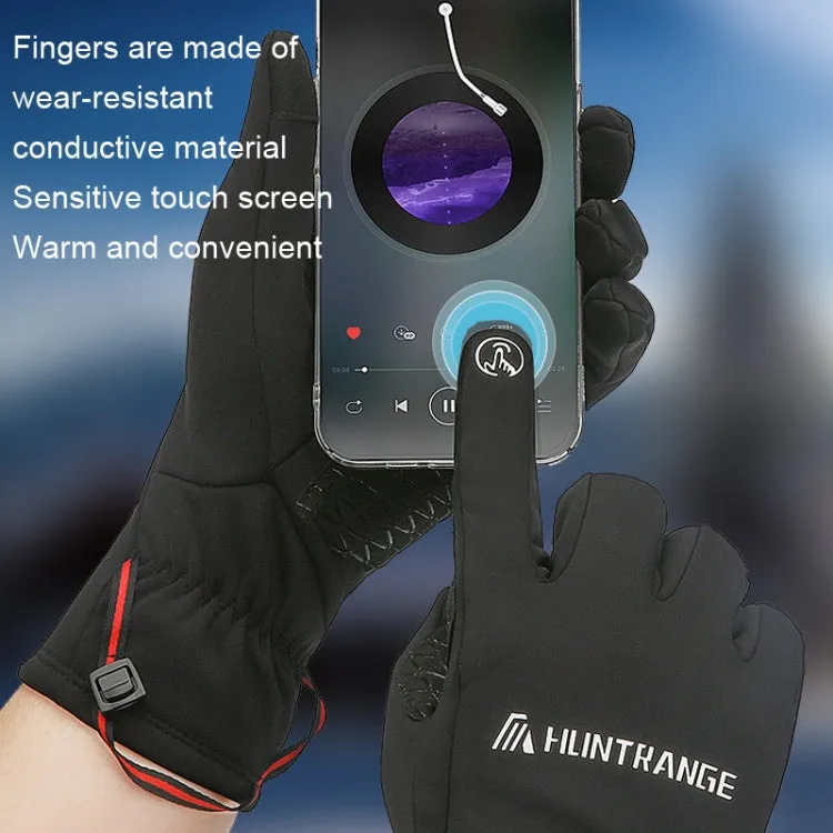 HUNTRANGE A037 Plus Velvet Sports Windproof Waterproof Touch Screen Riding Gloves, Size: L(Black)