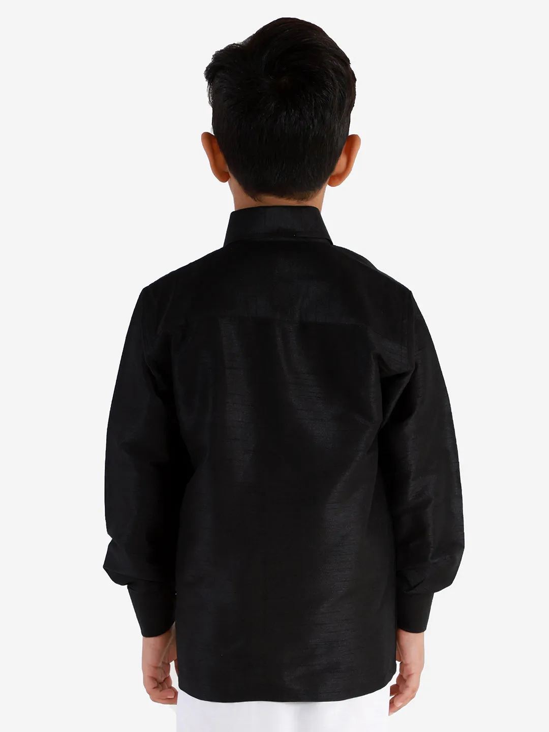 Jashvi Boys' Black Silk Long Sleeves Ethnic Shirt