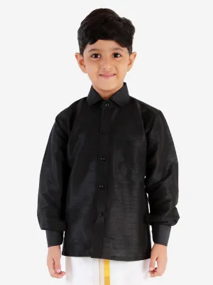 Jashvi Boys' Black Silk Long Sleeves Ethnic Shirt