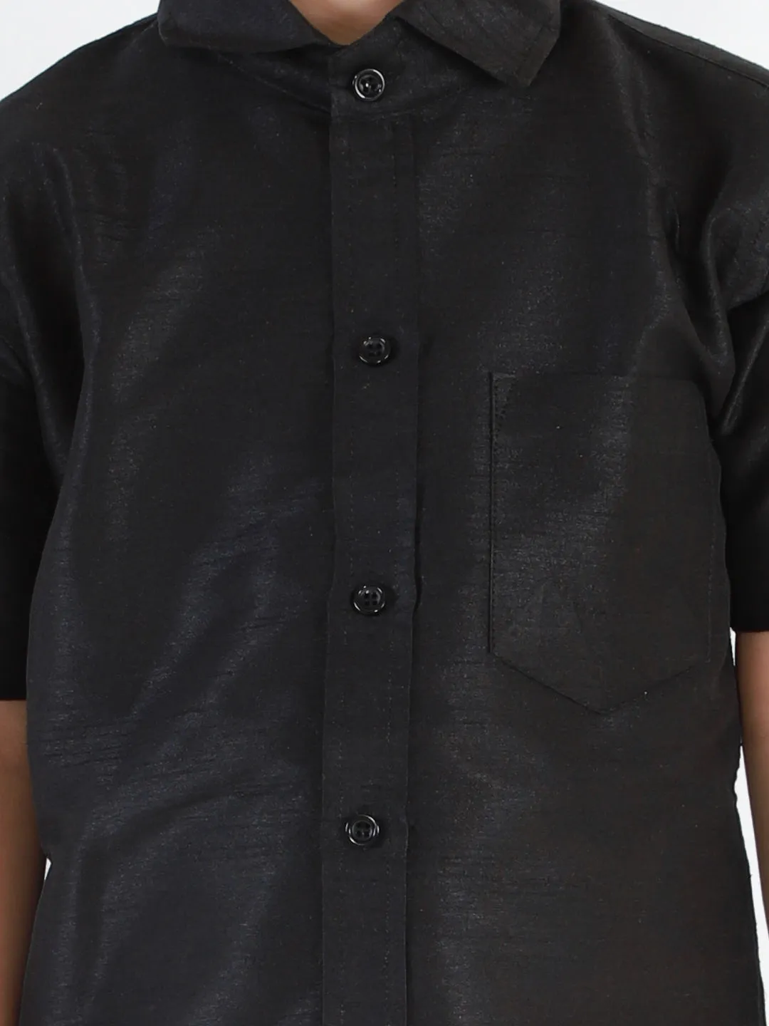 Jashvi Boys' Black Silk Short Sleeves Ethnic Shirt