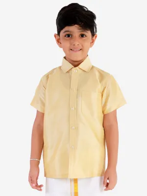 Jashvi Boys' Gold Silk Short Sleeves Ethnic Shirt