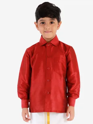 Jashvi Boys' Maroon Silk Long Sleeves Ethnic Shirt