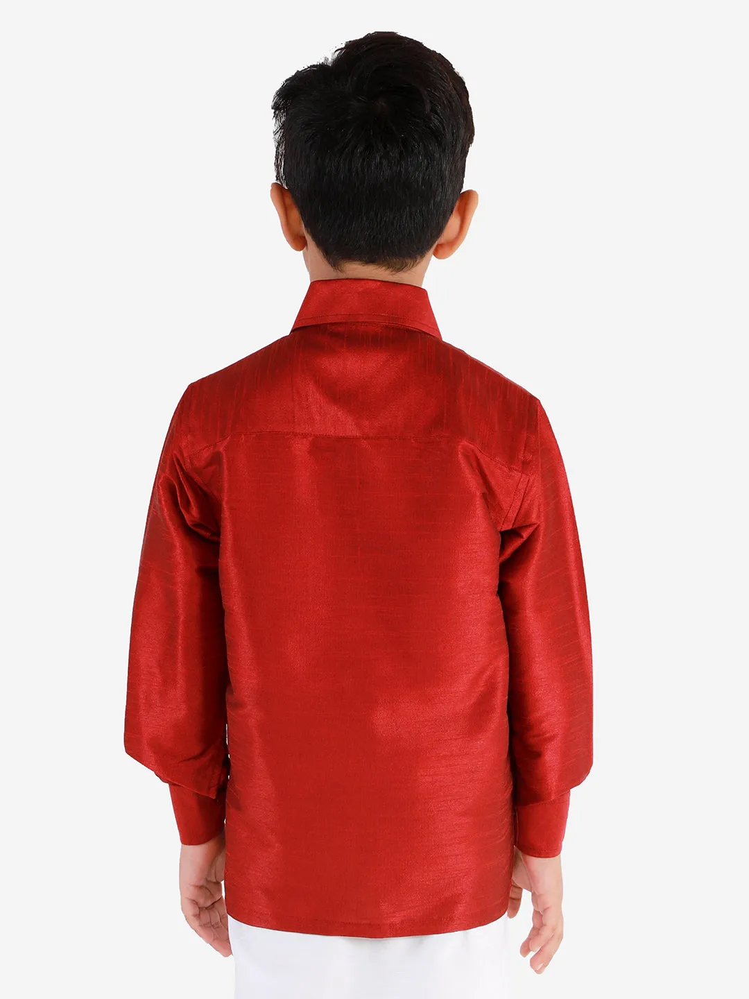 Jashvi Boys' Maroon Silk Long Sleeves Ethnic Shirt