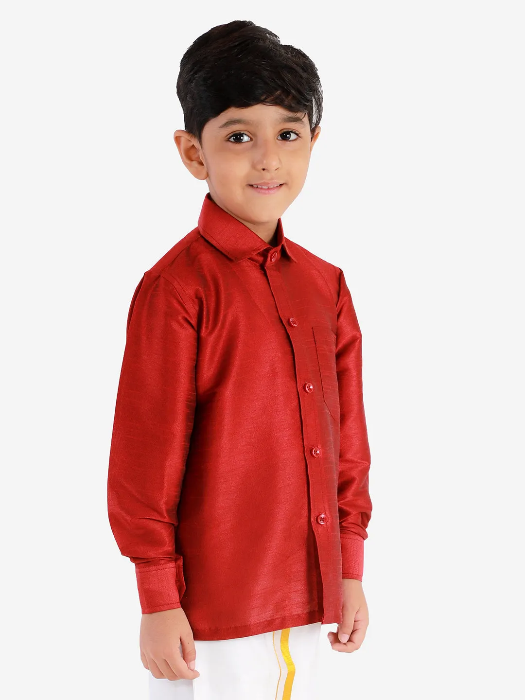 Jashvi Boys' Maroon Silk Long Sleeves Ethnic Shirt