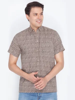 Jashvi Men's Brown Cotton Ethnic Shirt