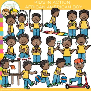 Kids In Action - African American Boy Clip Art