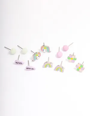 Kids Silver BFF Rainbow Stud Earrings 6-Pack