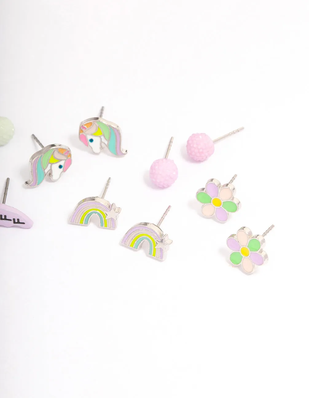 Kids Silver BFF Rainbow Stud Earrings 6-Pack