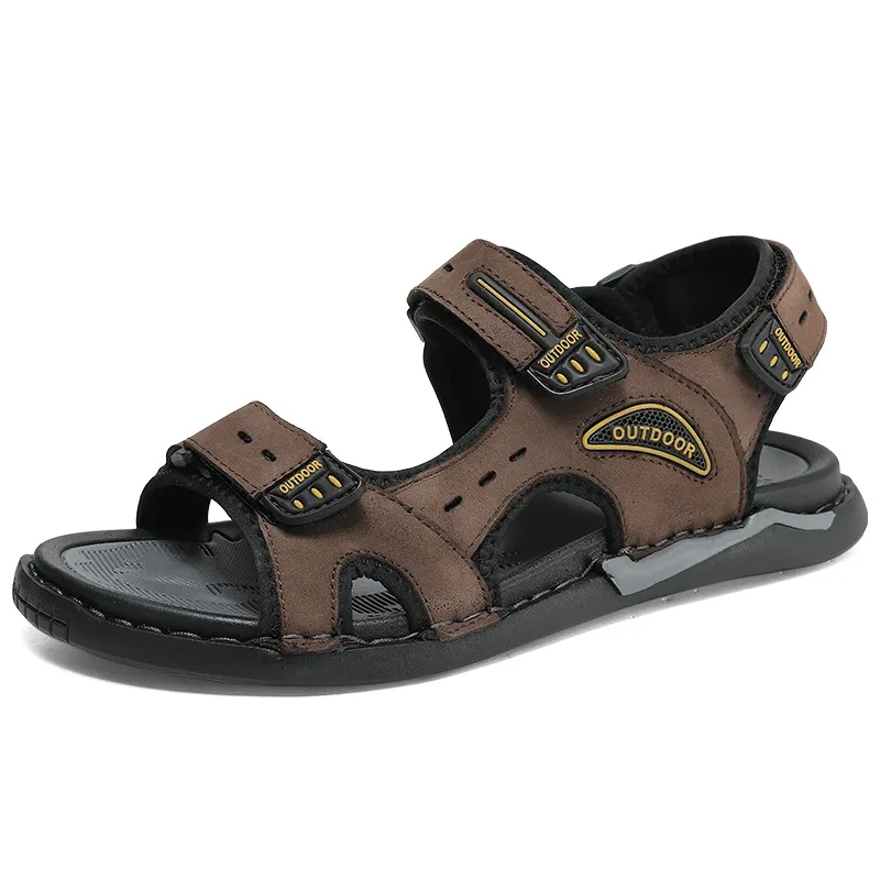 kkboxly kkboxly Men Cowhide Leather Breathable Non Slip Opened Beach Casual Outdoor Sandals