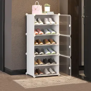 Kuber Industries Pack of 6 Shoes Cabinet | 6-Tier Foldable Shoe Rack Organizer for Closet | Plastic Shoe Shelf Collapsible Shoes Storage Box | Easy Assembly Shoe Cabinet with Lids | JL1C6TWH | White