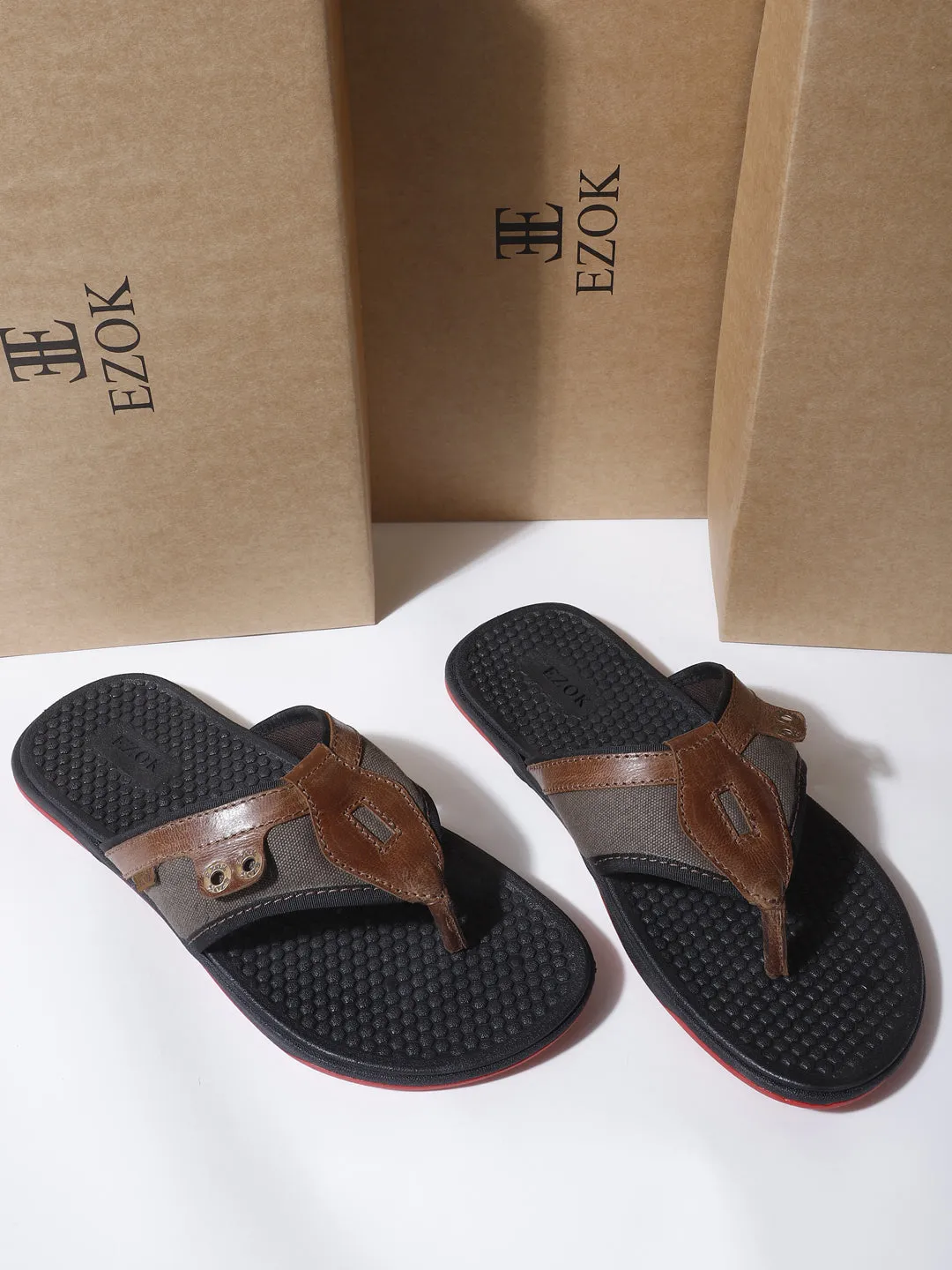 Leather Brown flipflops for men