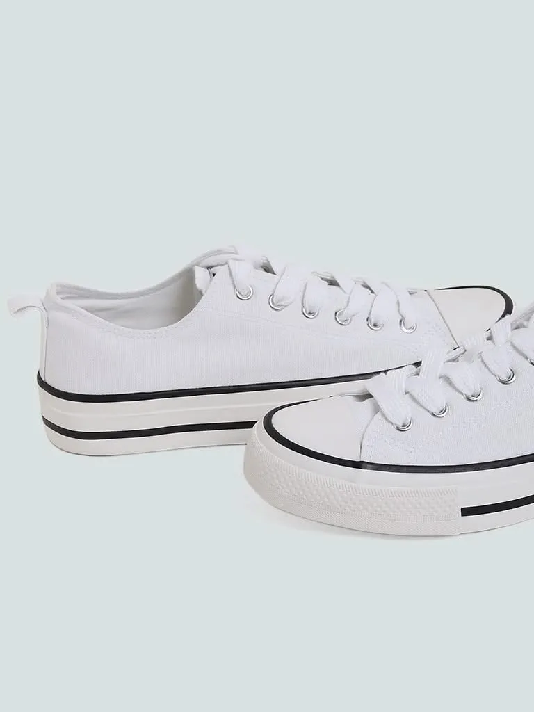 LUNA BLU Plain Low Cut White Canvas Shoes