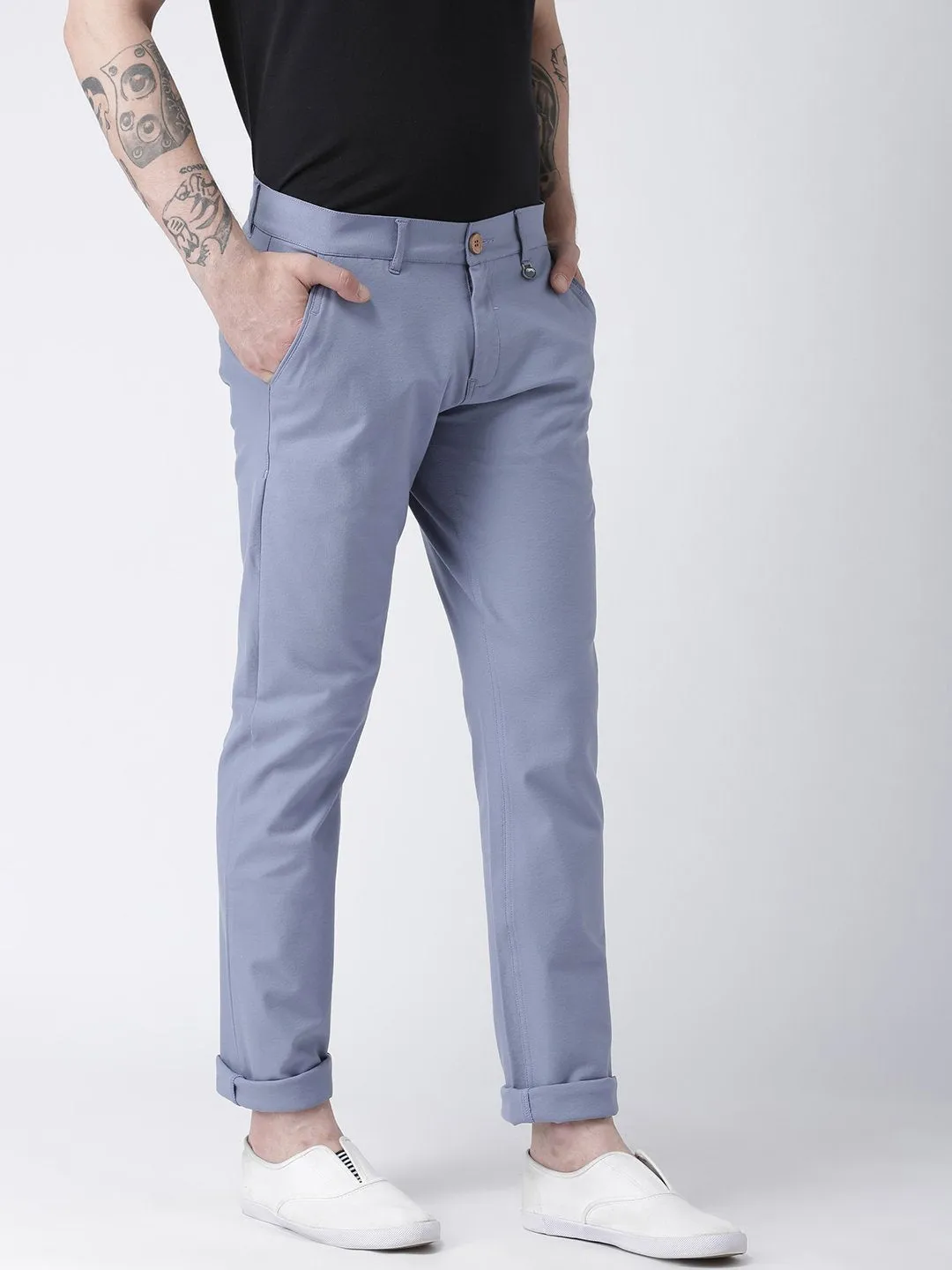 Men Blue Slim Fit Solid Chinos