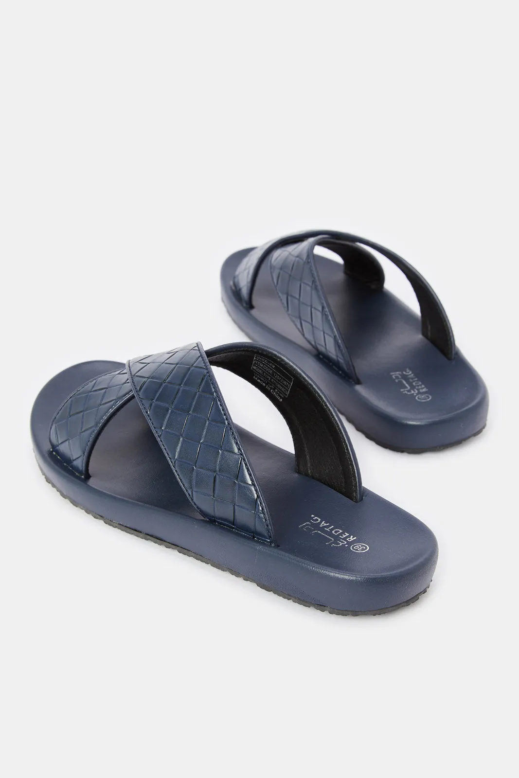 Men Navy Woven Slide